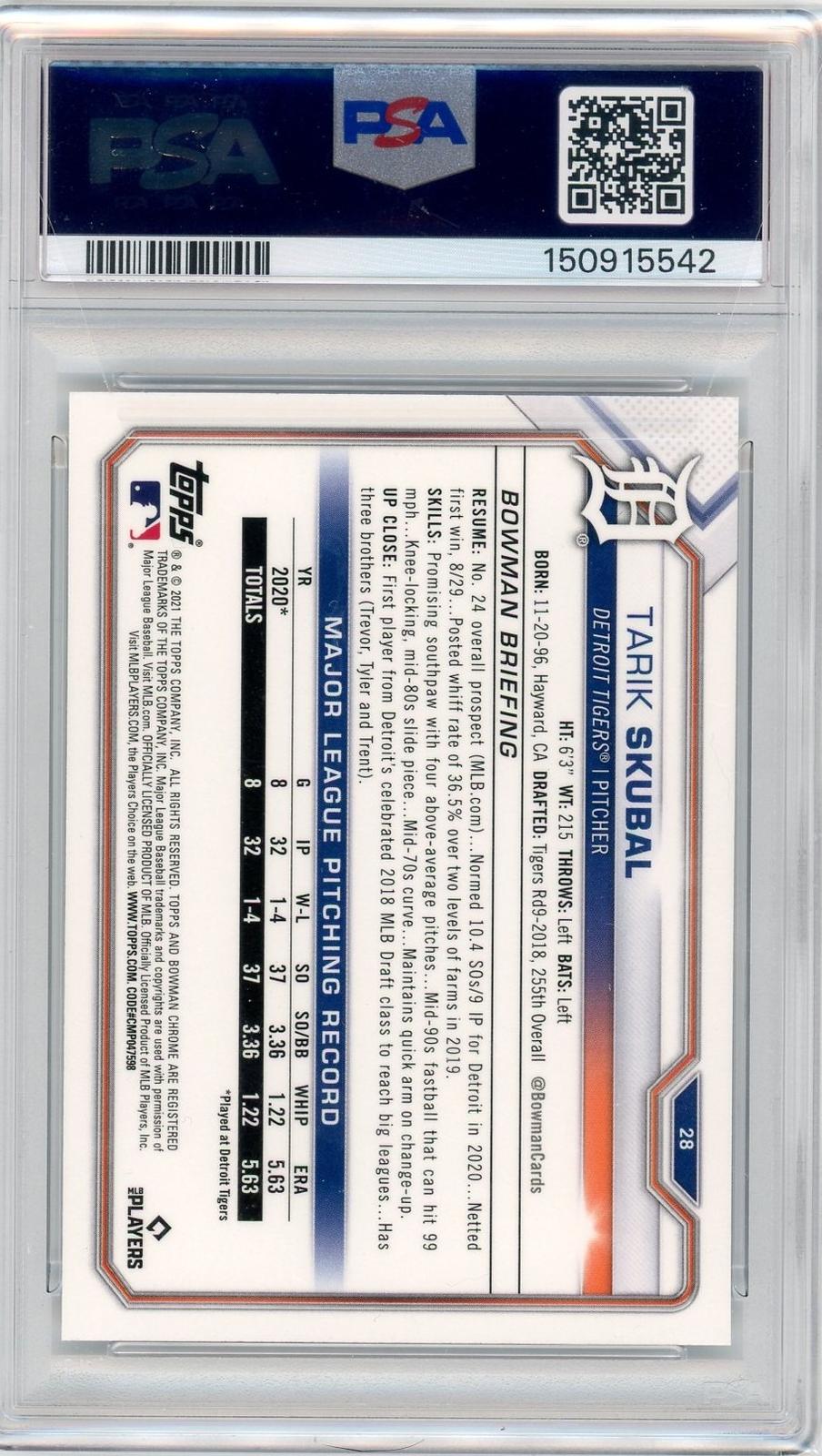 2021 Bowman Chrome #28 Tarik Skubal PSA 10-2