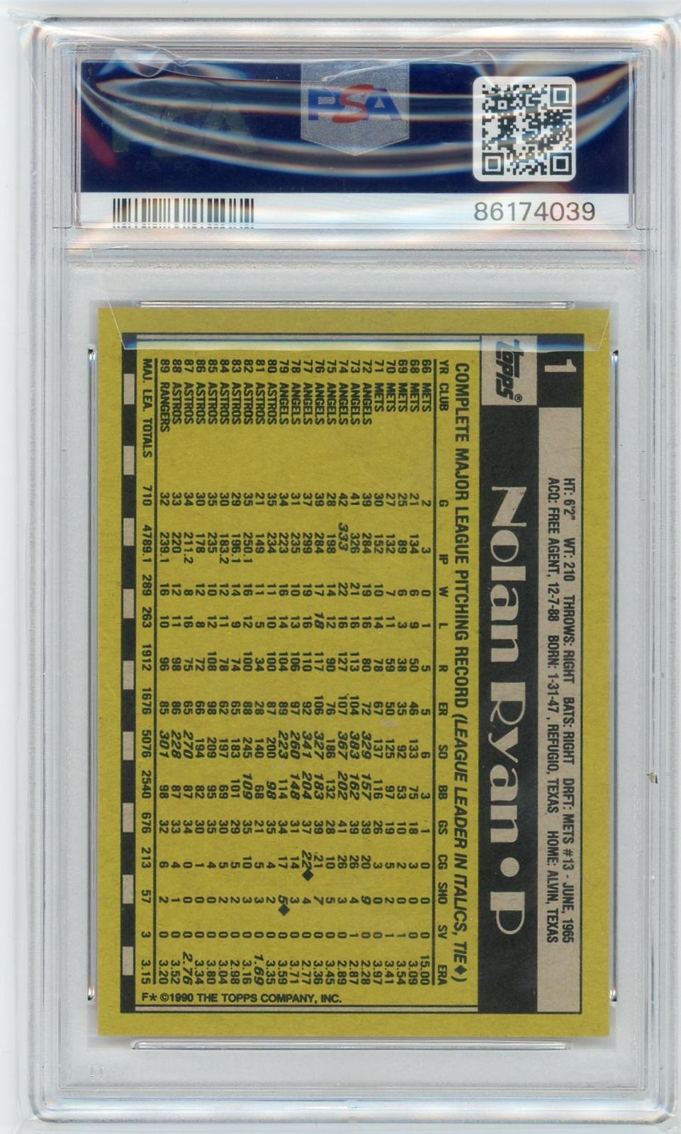 1990 Topps #1 Nolan Ryan PSA 10-2