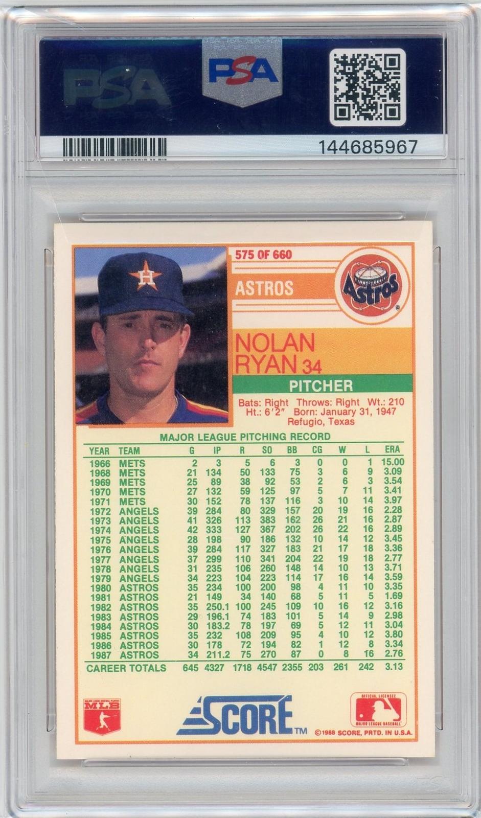1988 Score #575 Nolan Ryan PSA 10-2