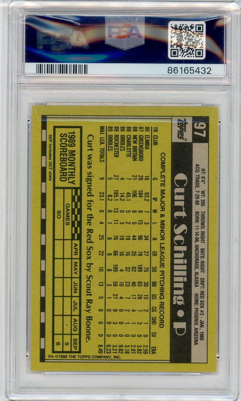1990 Topps #97 Curt Schilling PSA 10-2