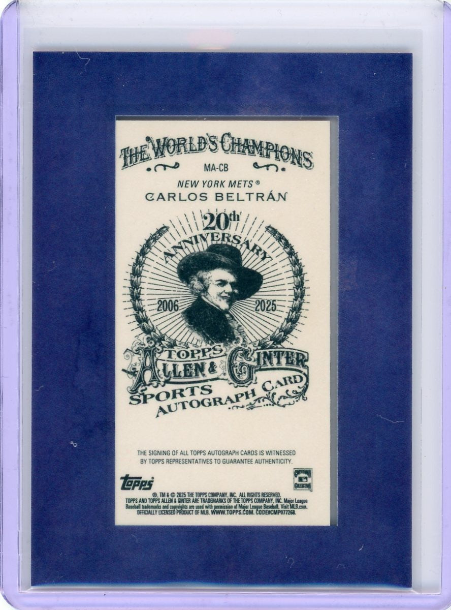 2025 Topps Allen & Ginter #MA-CB Carlos Beltrán Framed Mini Auto Blue #/99-2