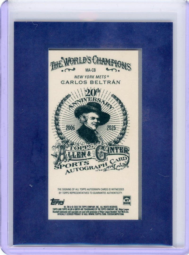 2025 Topps Allen & Ginter #MA-CB Carlos Beltrán Framed Mini Auto Blue #/99-2
