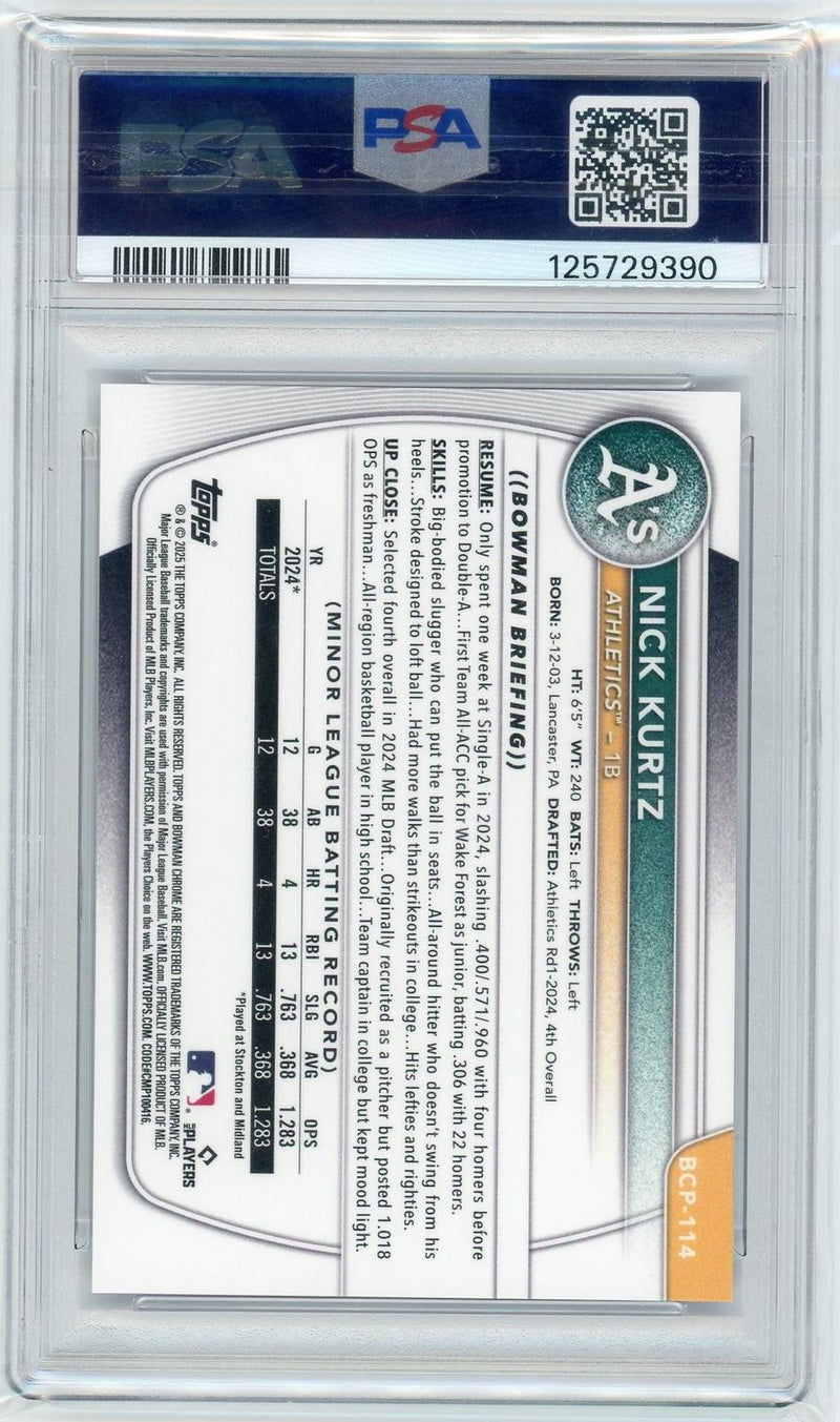 2025 Bowman #BCP-114 Nick Kurtz Chrome Purple Raywave Refractor PSA 10 #/250-2