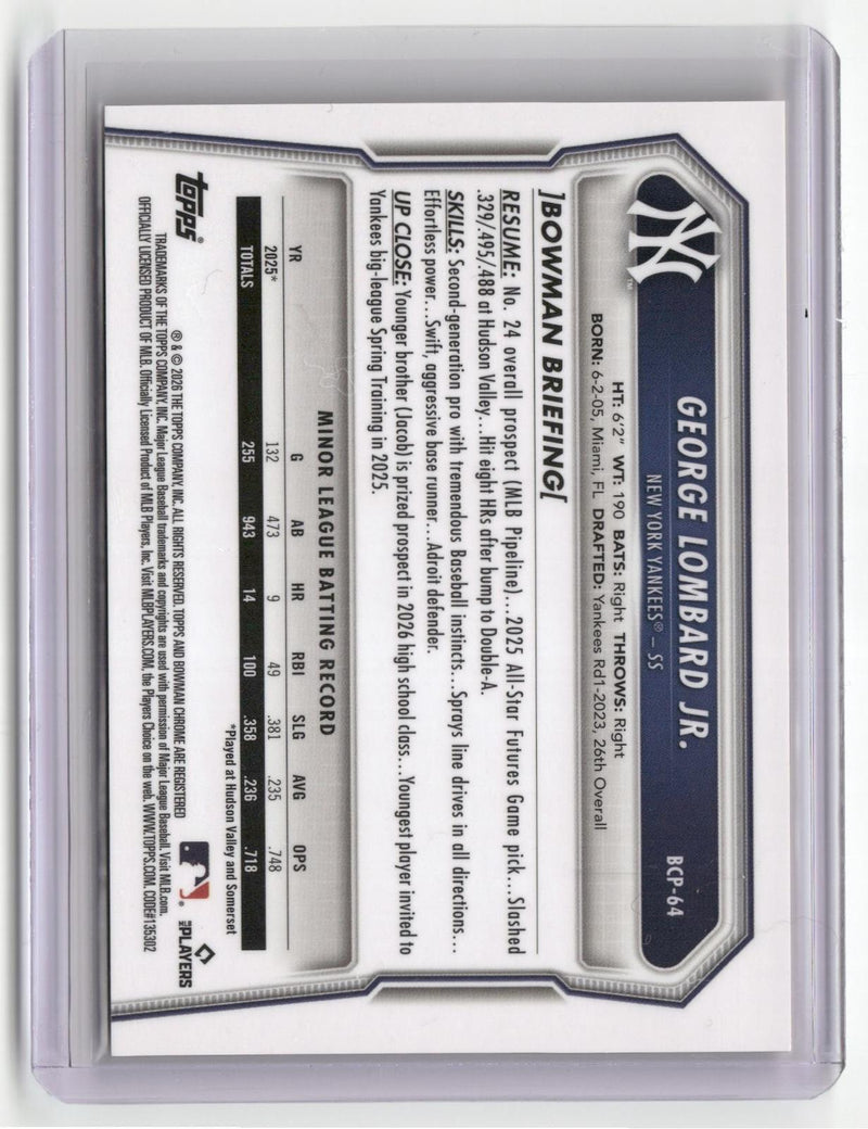 2026 Bowman #BCP-64 George Lombard Jr. Chrome Orange Shimmer Refractor #/25-2