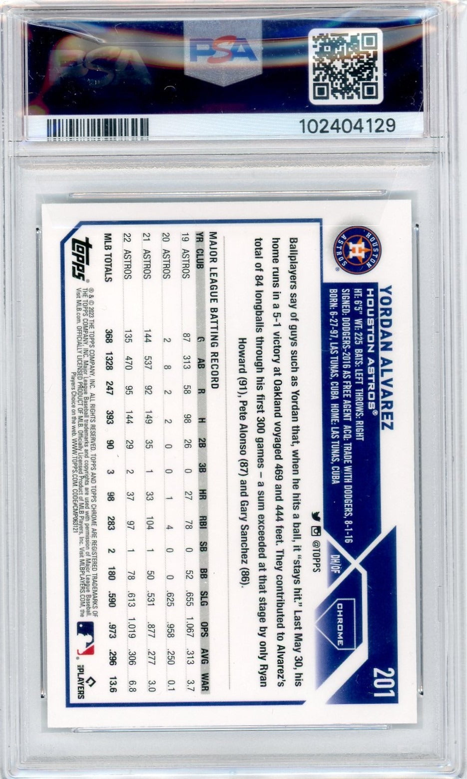 2023 Topps Chrome #201 Yordan Alvarez X-Fractors PSA 10-2