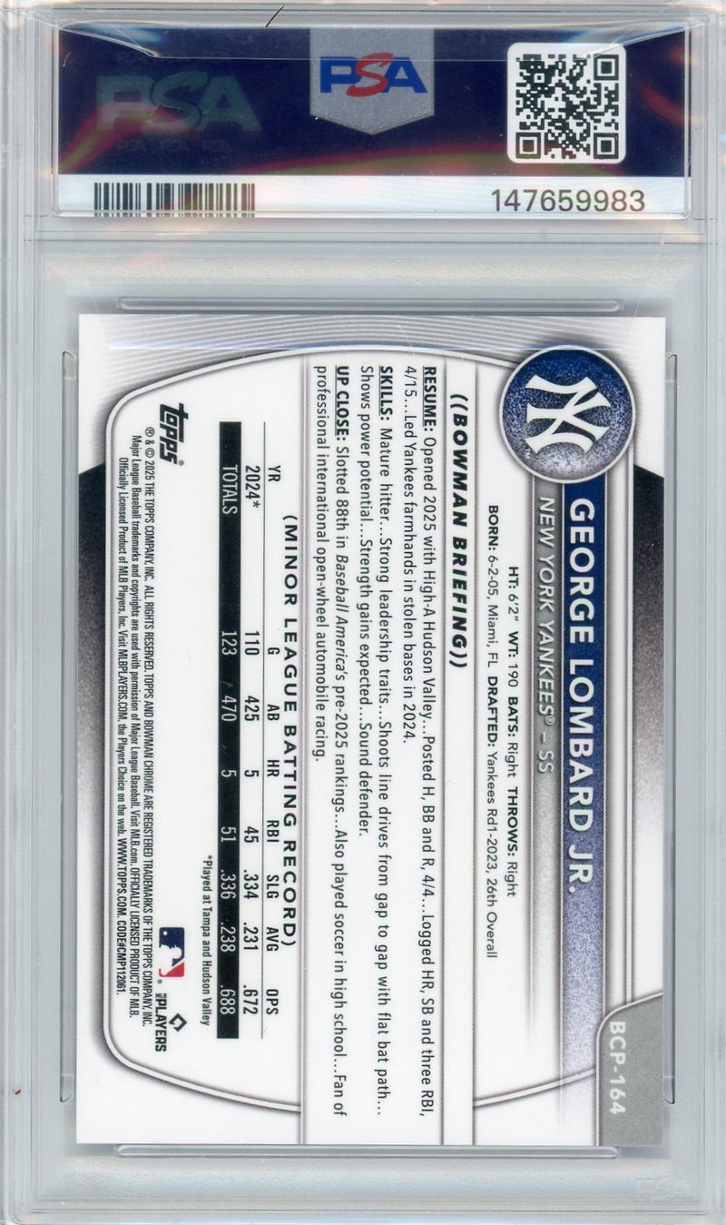 2025 Bowman Chrome #BCP-164 George Lombard Jr. Fuchsia Shimmer PSA 9 #/199-2