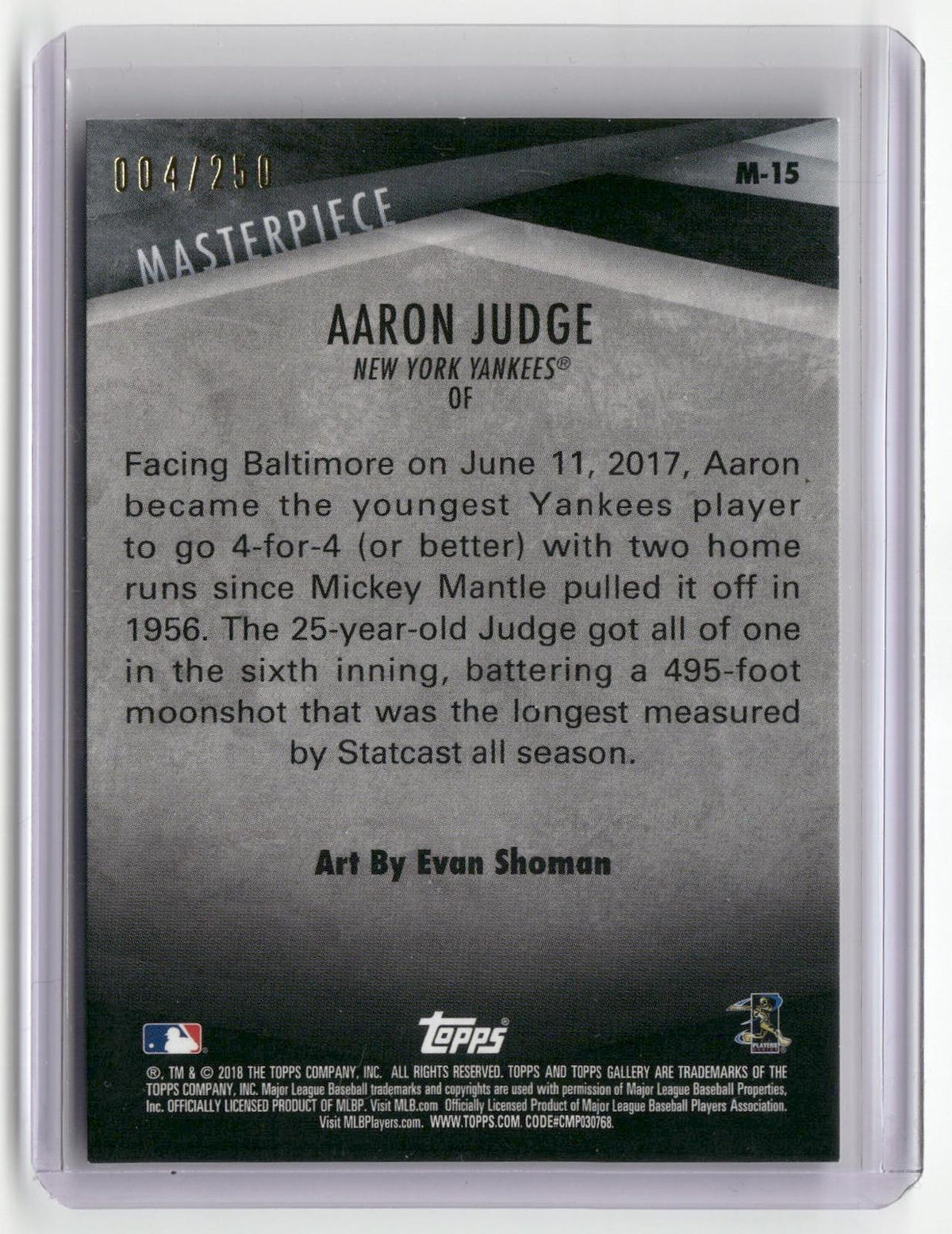 2018 Topps Gallery #M-15 Aaron Judge Masterpiece Green #/250-2